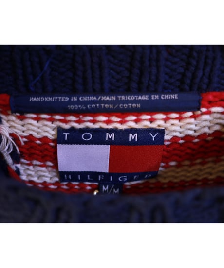 【古着】TOMMY HILFIGER KNIT SWEATER USA Navy/Red/White Size M