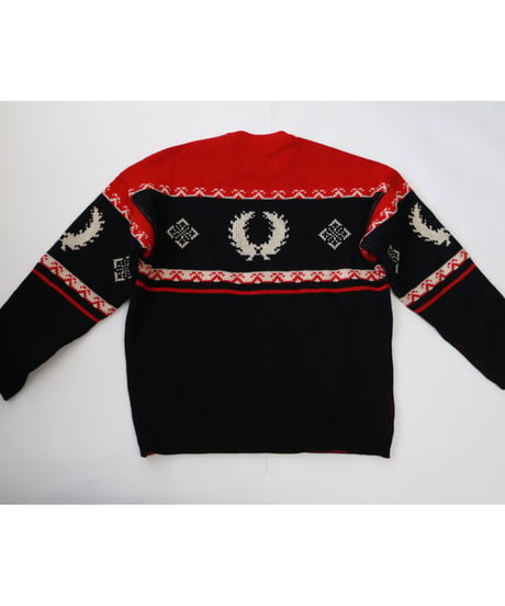 【古着】FRED PERRY KNIT SWEATER Black/Red Size 48(S〜M)