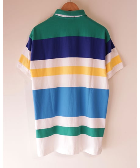 【古着】NAUTICA BORDER POLO SHIRT Green/Blue/Yellow/White Size L