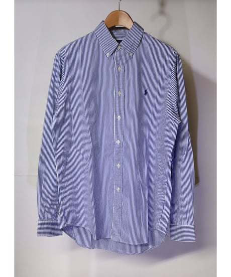 【古着】RALPH  LAUREN L/S STRIPE BUTTOM DOWN SHIRT Blue/White Size L