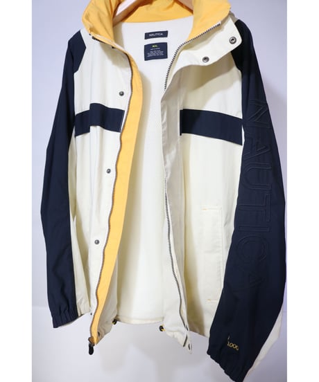 【古着】NAUTICA NYLON JACKET White/Navy/Yellow Size XL