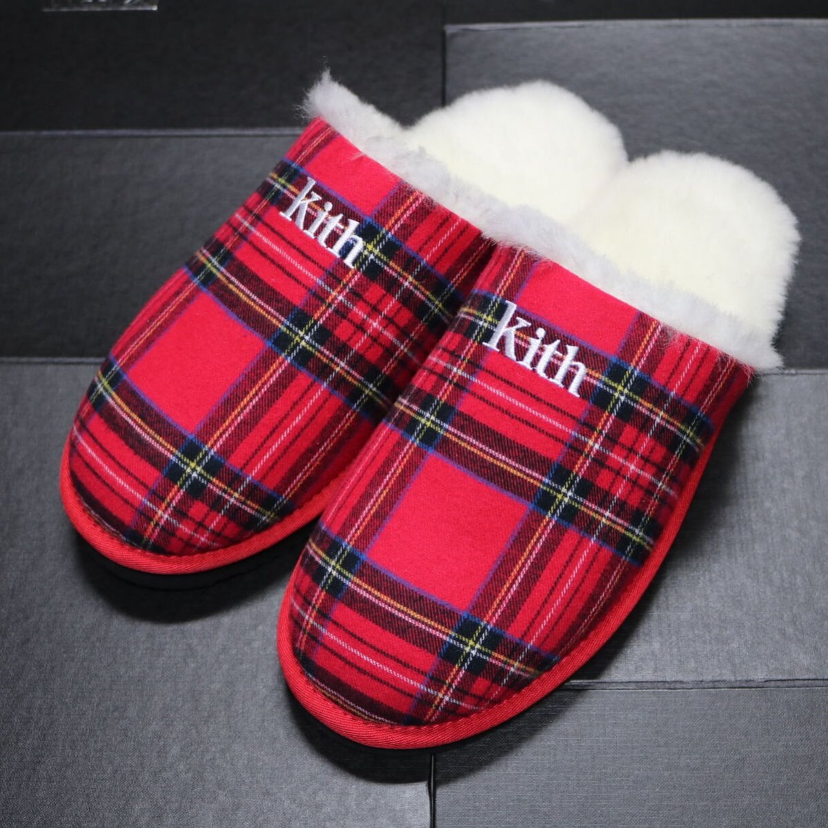 KITH FLANNEL SHERPA SLIPPER Red Multi Size 43 (28cm)