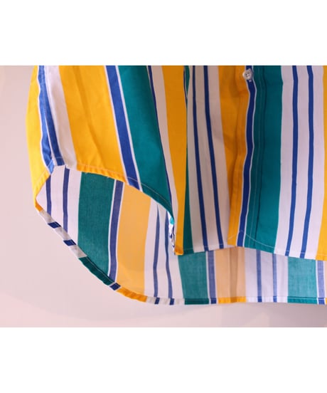 【古着】TWICKERS STRIPE SHIRT Yellow/Green/Blue/White Size L