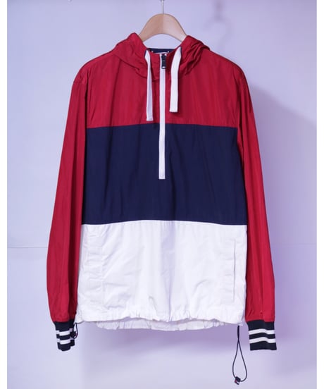 【古着】TOMMY HILFIGER NYLON HALF ZIP PULLOVER Red/Navy/White Size L