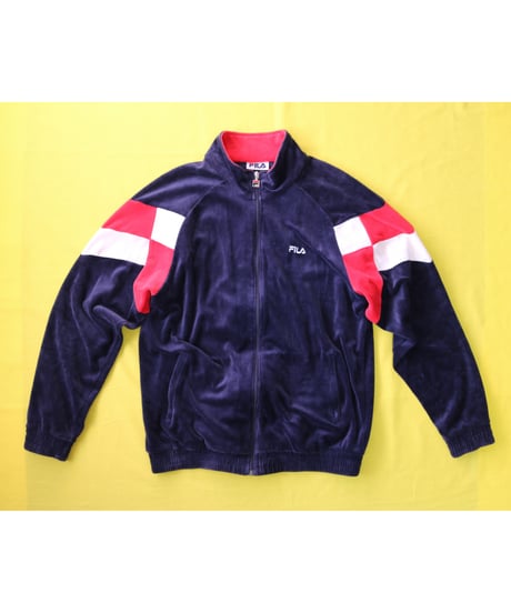 【古着】FILA VELOUR TRACK JACKET Navy/Red/White Size M