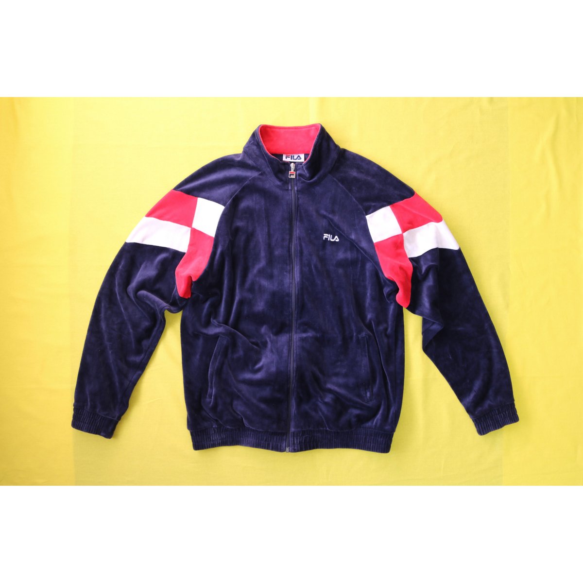 古着】FILA VELOUR TRACK JACKET Navy/Red/White Siz...