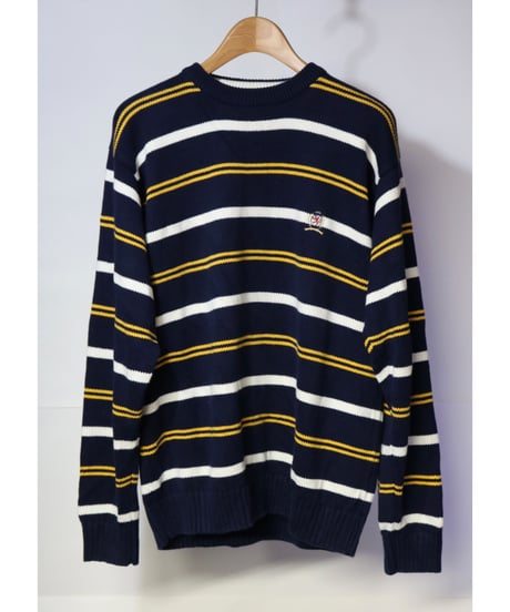【古着】TOMMY HILFIGER KNIT SWEATER Navy/Yellow/White Size L
