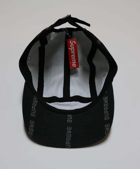 Supreme 18FW Reflective Text Stripe camp Cap black/white