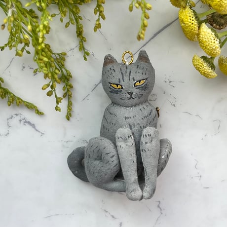 テディキャット　ペンダント　ブローチ　グレー