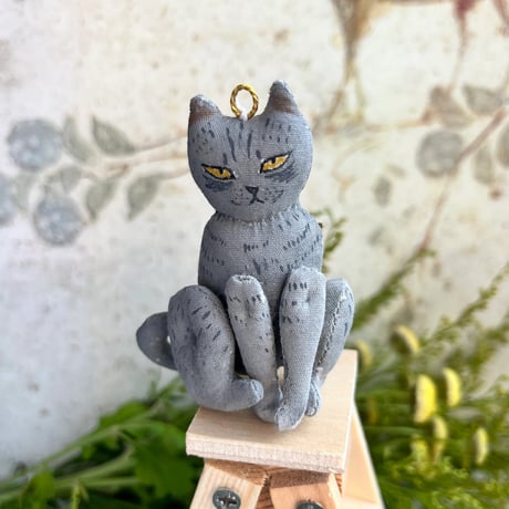 テディキャット　ペンダント　ブローチ　グレー