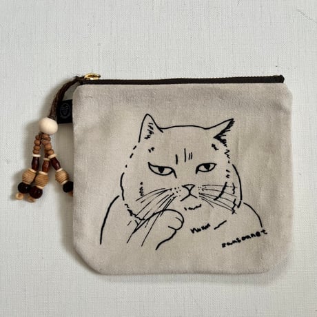 ベロアポーチ　ねこ  アイボリー