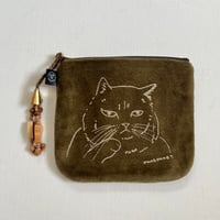 ベロアポーチ　ねこ  グリーン