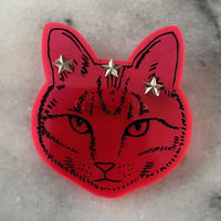 トラ猫　アクリルブローチ　レッド×星