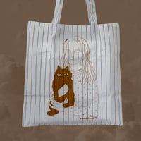 コットントートバッグ　女と猫