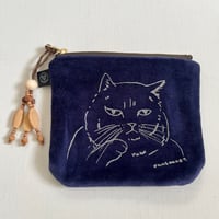ベロアポーチ　ねこ  ネイビー