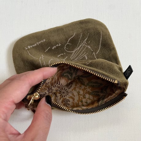 ベロアポーチ　ねこ  グリーン