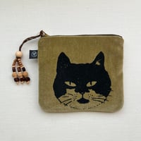 ベロアポーチ　ねこ  グリーン