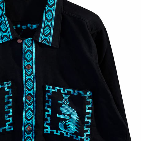 【長袖】【ESGG-QTZ-LS-BBL】【GUATEMALA】【 L/S QUETZAL SHIRTS】【BLACKxBLUE】【黒x青】