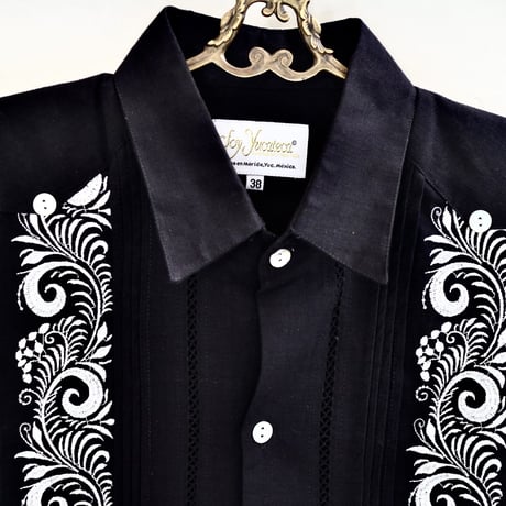 【お取り寄せ商品】【長袖】【袖刺繍】【IMP-101L-BS】【 L/S GUAYABERA】【 BLACK x SILVER 】【 黒 x 銀 】