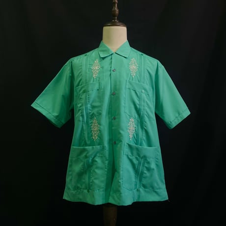 【半袖】【サイズ44(3XL)】【IMP-DE-37S-TQ-44】【 DEADSTOCK 】【S/S GUAYABERA】【TARQUOISE】  【ターコイズ】