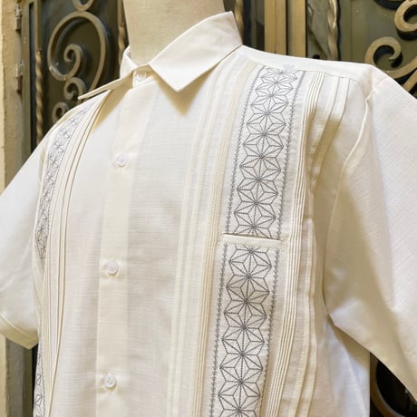 【半袖】【麻の葉柄】【 ESGS-10S-OFSI】【 S/S GUAYAMISA ASA 】【OFF WHITExSILVER】