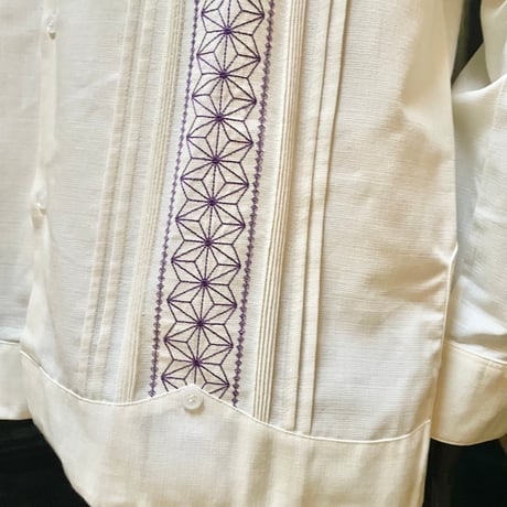 【長袖】【麻の葉柄】【 ESGS-10L-OFPU】【 L/S GUAYAMISA ASA 】【OFF WHITExPURPLE】