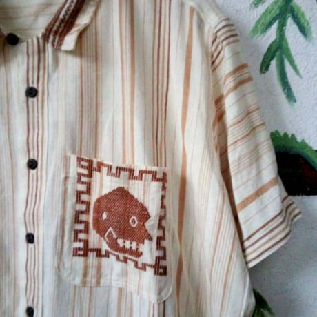 【半袖】【Lサイズ】【IMP-QTZ-SS23-WBR】【GUATEMALA】【 S/S QUETZAL SHIRTS】【 WHITE x BROWN】【白x茶色】
