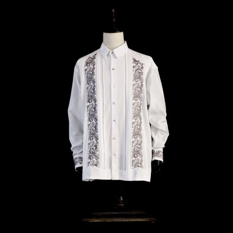 【お取り寄せ商品】【長袖】【袖刺繍】【IMP-101L-WS】【 L/S GUAYAMISA 】【 WHITE x SILVER 】【 白 x 銀 】