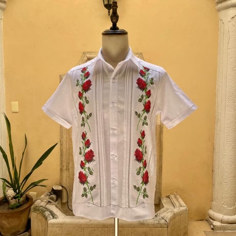 【半袖】【 ESG-W10S-WR 】【薔薇 】【 S/S GUAYAMISA 】【 ROSA 】【 WHITE x RED 】【 白 x 赤 】