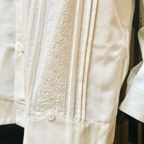 【長袖】【麻の葉柄】【 ESGS-10L-OF】【 L/S GUAYAMISA ASA 】【OFF WHITE】 【オフホワイト】