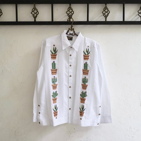 【2027年7月31日までにお届け】【受注生産】【長袖】【CACTUS 手刺繍】【HANDMADE】【ESGP-07L-W】【L/S GUAYAMISA】【WHITE】【白】