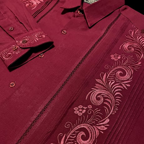 【ご注文日より１年以内にお届け】【受注生産】【長袖】【袖刺繍】【ESG-T30L-BU】【 L/S GUAYAMISA 】【 BURGUNDY】【 臙脂色】