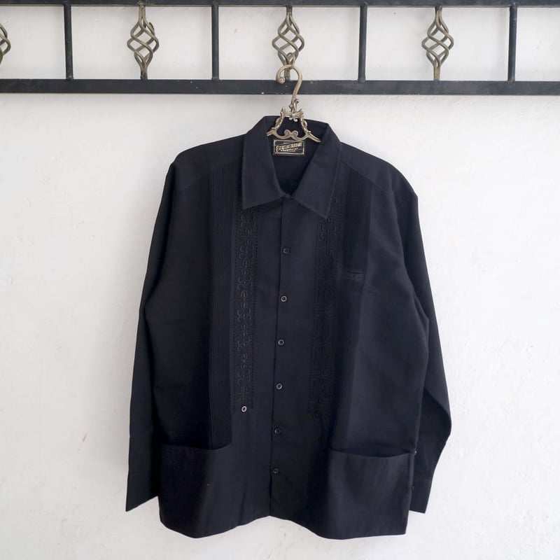 ESG-101L-B-7】【REJILLADA】【 L/S GUAYABERA】【BLACK...