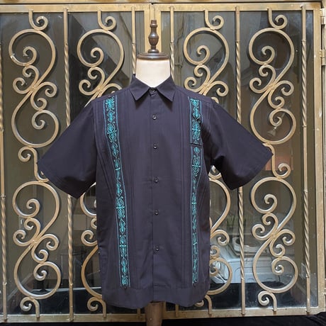 【半袖】【 ESG-32S-BJA 】【 S/S GUAYABERA】【BLACK x JADE】 【黒 x 翡翠】