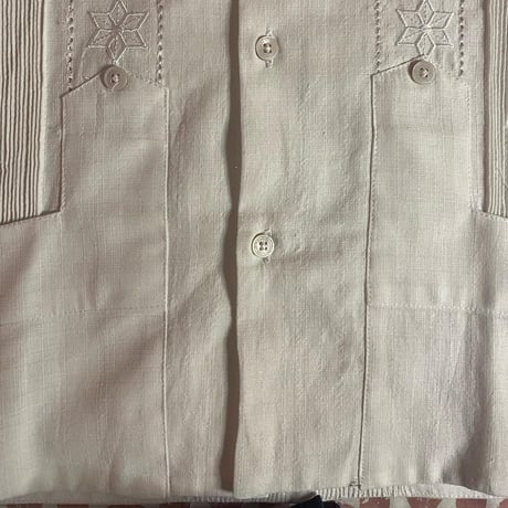 【長袖】【 ESGS-03L-W 】【 L/S GUAYABERA 】【 REJILLADA MOTA 】【 麻の葉柄 】【 WHITE 】【 白 】