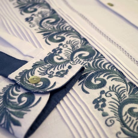 【お取り寄せ商品】【長袖】【袖刺繍】【IMP-101L-WBL】【 L/S GUAYABERA】【WHITE x BLUE 】【 白 x 青 】