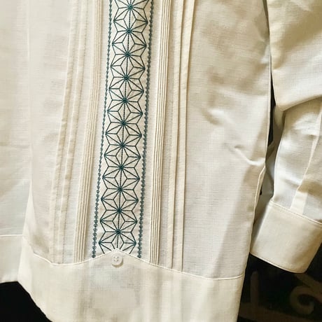 【長袖】【麻の葉柄】【 ESGS-10L-OFJA】【 L/S GUAYAMISA ASA 】【OFF WHITExJADE】 【オフホワイトx翡翠】