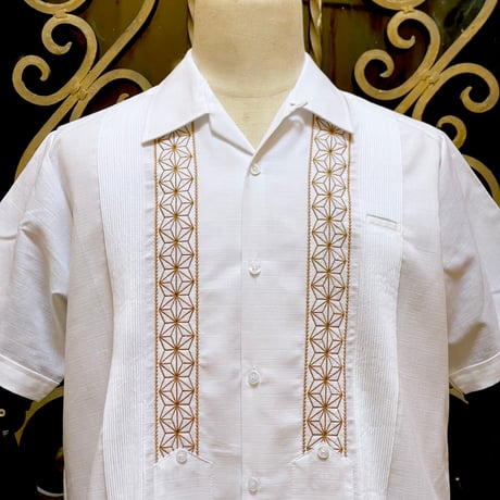 【2027年7月31日までにお届け】【受注生産】【半袖】【 ESGS-04S-WG】【 S/S GUAYABERA 】【 REJILLADA ASA 】【 麻の葉柄 】【 WHITExGOLD 】