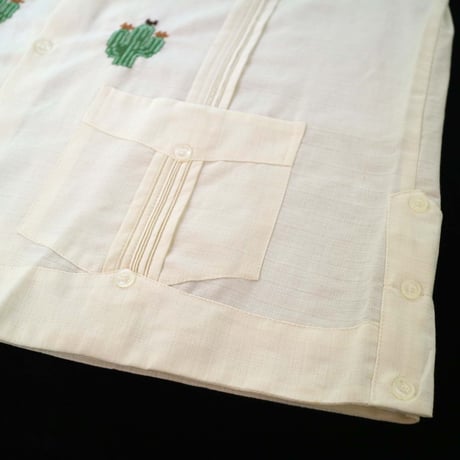【2027年7月31日までにお届け】【受注生産】【長袖】【CACTUS 手刺繍】【HANDMADE】【CUBANA】】【 ESGP-106L-IV】【 L/S GUAYABERA】【IVORY】