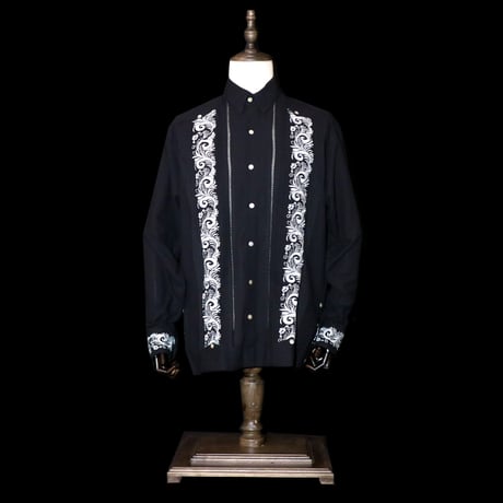 【お取り寄せ商品】【長袖】【袖刺繍】【IMP-101L-BS】【 L/S GUAYABERA】【 BLACK x SILVER 】【 黒 x 銀 】