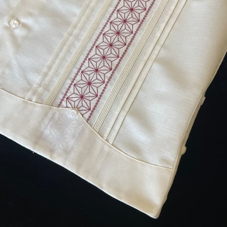 【長袖】【麻の葉柄】【 ESGS-10L-OFBU【 L/S GUAYAMISA ASA 】【OFF WHITExBURGUNDY】