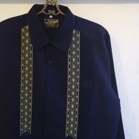 【9月下旬】【予約商品】【長袖】【 ESGS-04L-NG 】【 L/S GUAYABERA 】【 REJILLADA ASA 】【 麻の葉柄 】【 NAVY x GOLD 】【紺x金】