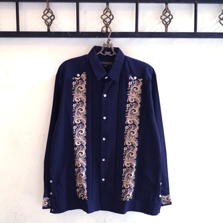 【お取り寄せ商品】【長袖】【袖刺繍】【IMP-101L-NG】【 L/S GUAYABERA 】【 NAVY x GOLD 】【 紺 x 金 】
