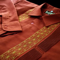 【2027年7月31日までにお届け】【受注生産】【長袖】【 ESGS-04L-ORG 】【 L/S GUAYABERA 】【REJILLADA ASA】【麻の葉柄】【ORANGExGOLD】