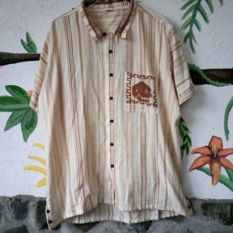 【半袖】【Lサイズ】【IMP-QTZ-SS23-WBR】【GUATEMALA】【 S/S QUETZAL SHIRTS】【 WHITE x BROWN】【白x茶色】