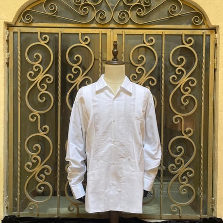 【2027年7月31日までにお届け】【受注生産】【長袖】【 ESGS-03L-W 】【 L/S GUAYABERA 】【 REJILLADA MOTA 】【 麻の葉柄 】【 WHITE 】【 白 】
