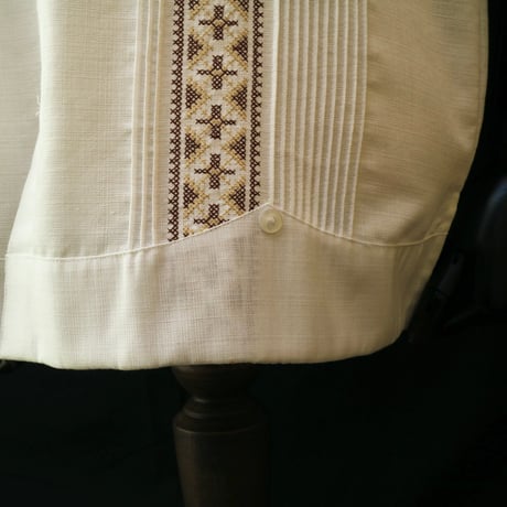 【半袖】【 S/S GUAYAMISA 】【ESG-109S-WBR】【GUAYABERAS COLLI】【CRUZ】【 WHITE x BROWN 】【 白 x 茶色 】