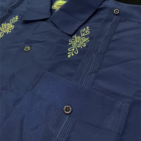【予約】【半袖】【IMP-DE-04S-NW-38】【 DEADSTOCK 】【S/S GUAYABERA】【NAVYxWHITE】 【紺x白】