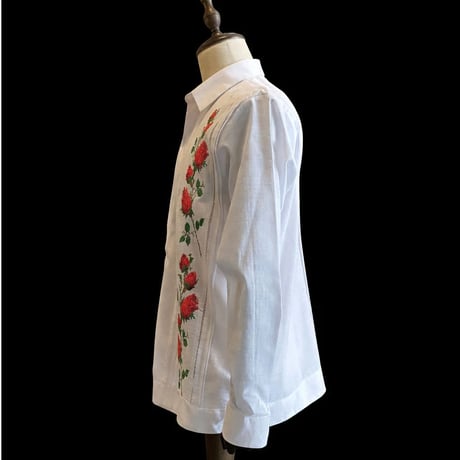 【長袖】【 ESG-W10L-WR 】【薔薇 】【 L/S GUAYAMISA 】【 ROSA 】【 WHITE x RED 】【 白 x 赤 】