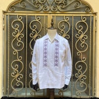 【2月〜3月納期】【受注生産】【長袖】【 ESGS-03L-WPU 】【 L/S GUAYABERA 】【 REJILLADA MOTA 】【 麻の葉柄 】【 WHITExPURPLE】